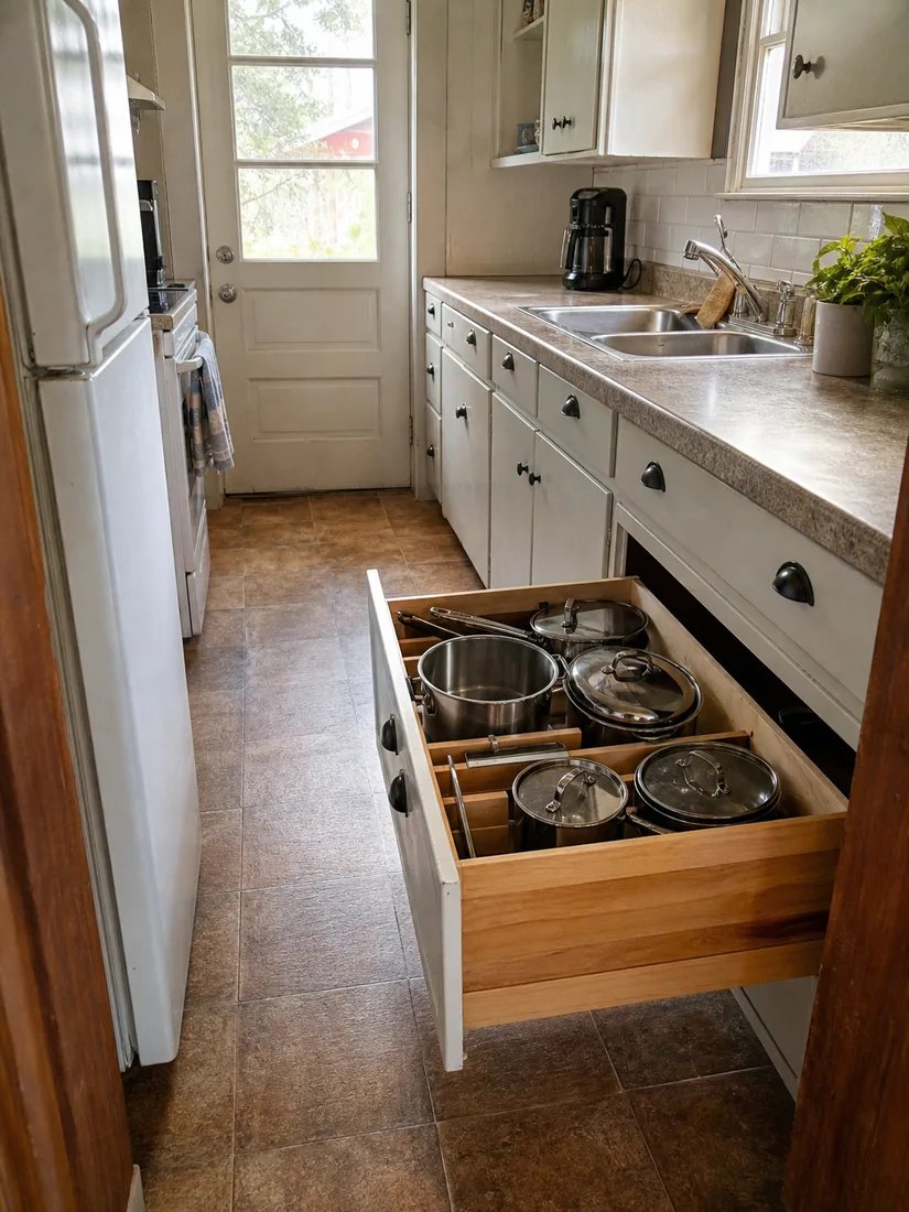 Compact kitchen remodel with pull-out storage in a Rossford Ohio home